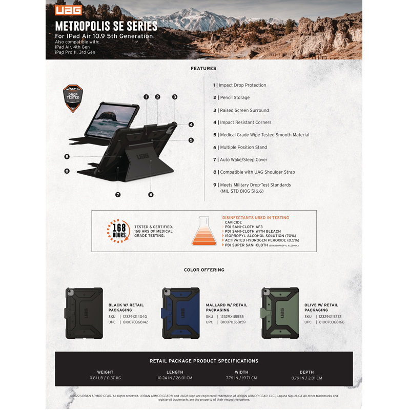 Bao da iPad Air 5 2022 UAG Metropolis SE 38 bengovn